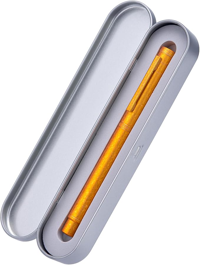 Hongdian 1851 Forest Fountain Pen Golden Ice Flowers, Bent Nib Classic Design with Converter and Metal Pen Case