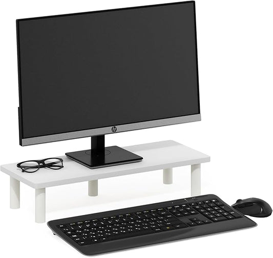 Furinno TURN-N-TUBE Monitor Stand Riser, Rectangle Monitor Riser, Laptop Stand for Desk, Office Desk Accessories, Desk Organizers and Accessories, Toolless Assembly, For Study Room, Dorm, White