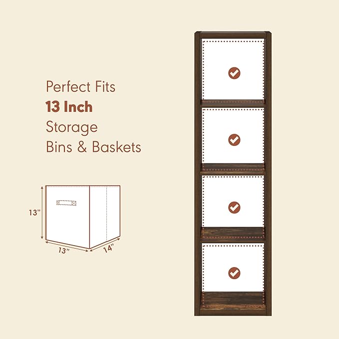 Furinno Cubicle Record Player Stand with Vinyl Storage, 4-Cube 1.2 Extra Thick Vinyl Record Storage, Open Back Media Shelf for CD DVD Blueray Game Disc, for Living Room, Home Office, Amber Pine
