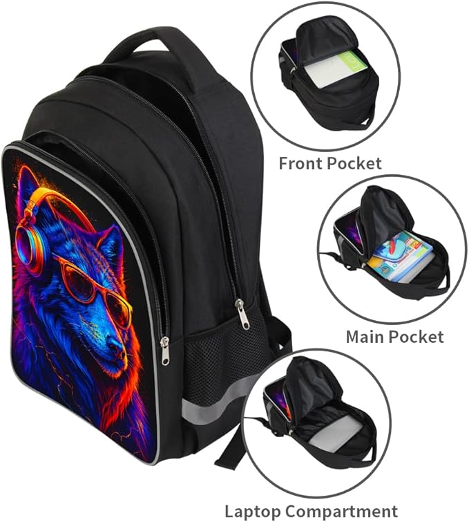 School Backpack for Boys 17" Boys Backpack for Kids Children Teens Elementary Middle School - Students Bookbag Ages 6-18 Travel Back Pack Wolf