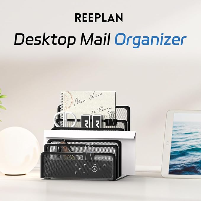 Mail Organizer with 5 Slot, Metal Mail Holder for Desk, Office File Holder Letter Organizer for Mails (Black)