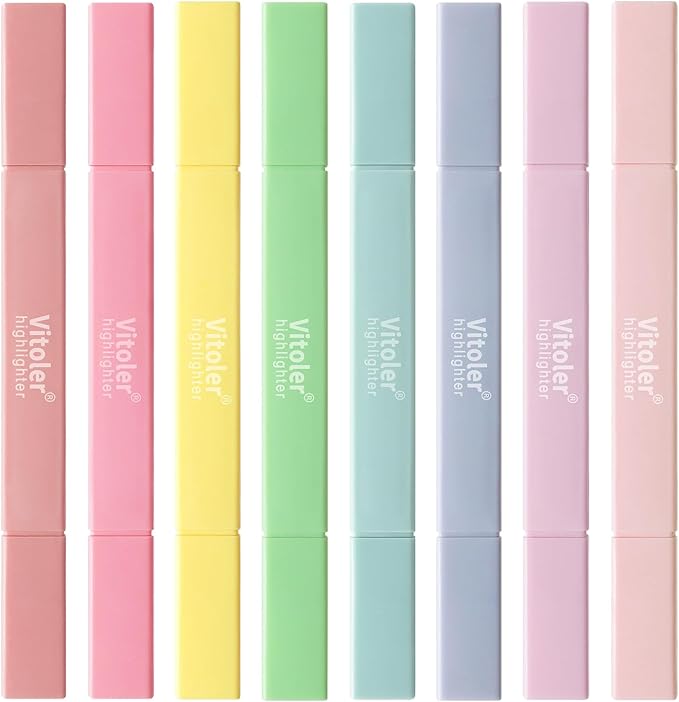Vitoler Bible Highlighters,8 Pack Pastel Colors Highlighters Set for Book,Double Sided Highlighter for Journaling Supplies and School Accessories