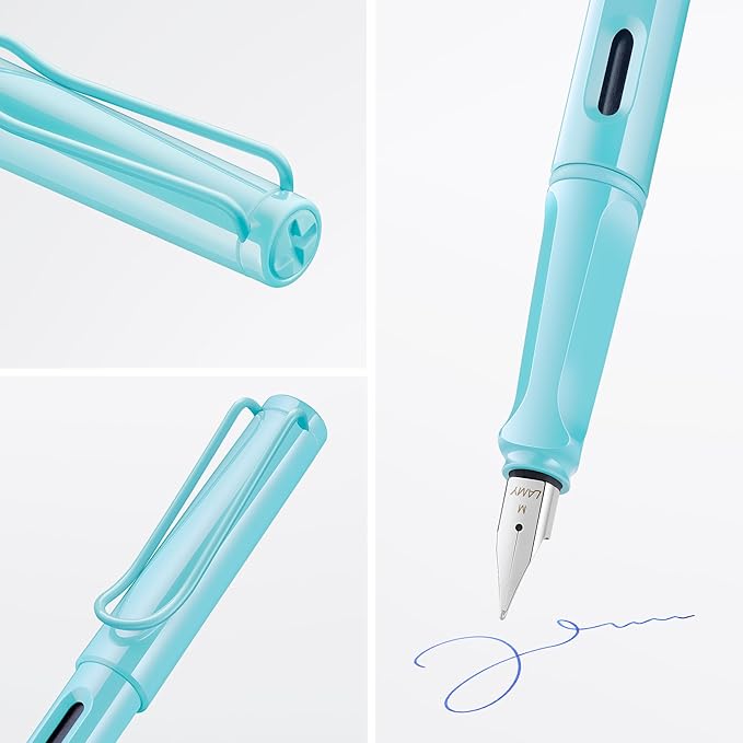LAMY safari aquasky - Fountain Pen with ergonomic grip & polished steel nib in size M - ideal for any Writing & Calligraphy - including LAMY T 10 blue cartridge - Right-Handed