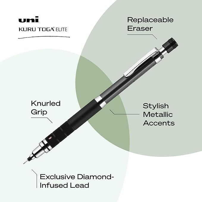 UNI uniball Kuru Toga Elite Mechanical Pencil Starter Kit,0.5mm,HB #2,Gun Metal Barrel,(Pack of 2)
