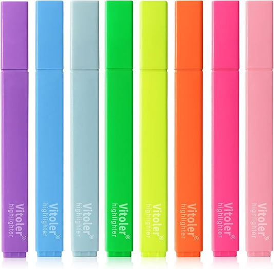 Vitoler Highlighters Assorted Colors,8pcs Chisel Tip Highlighters, High lighters No Bleed for Office Supplies