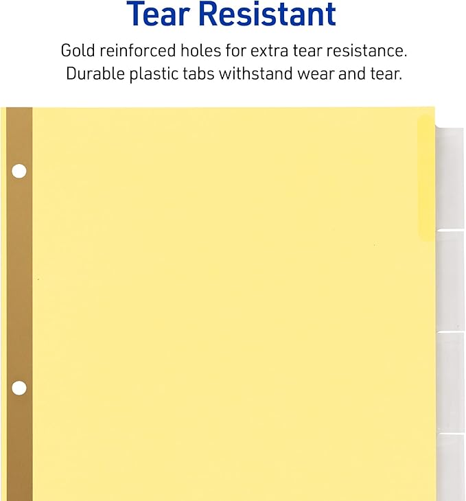 Avery Insertable Dividers for 3 Ring Binder, 5-Tab Set, Clear Big Tabs, Buff Paper with Gold-Reinforced, 1 Set, Great for Organizing Projects, Reports, Finances, and More (11110)