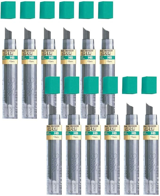 Pentel Super Hi-Polymer Leads, 0.7 mm, HB, Medium, Black, 12 Tubes of Lead, 144 Pieces of Lead (50-HB)