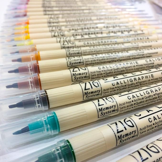 Kuretake Zig Calligraphy Dual Tip Markers 12 Colors Set, 2mm, 5mm, Square Tips, AP-Certified, No Mess, Photo-Safe, Acid Free, Xylene Freeing,Made in Japan