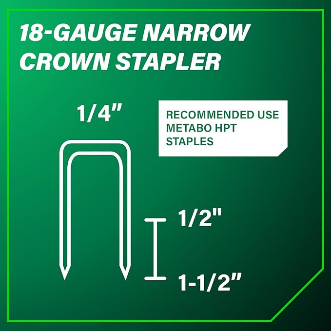 Metabo HPT Narrow Crown Stapler, Pro-Preferred Pneumatic Power Nailers, Finish Stapler for Furniture & Cabinetry, Lightweight Trim Tool, Ergonomic Design, 18 Gauge, 1/2″ to 1-1/2″ Staples, N3804AB3