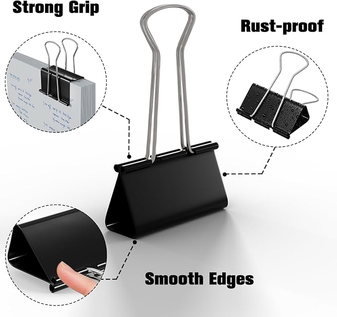CableGeeker Binder Clips, 48 Pcs Medium Black Binder Clips, 1.25 Inch Office Clips with Container, Paper Clips for Office Supplies, Home, School, Cable Management, Strong Grip & Rust-Resistant
