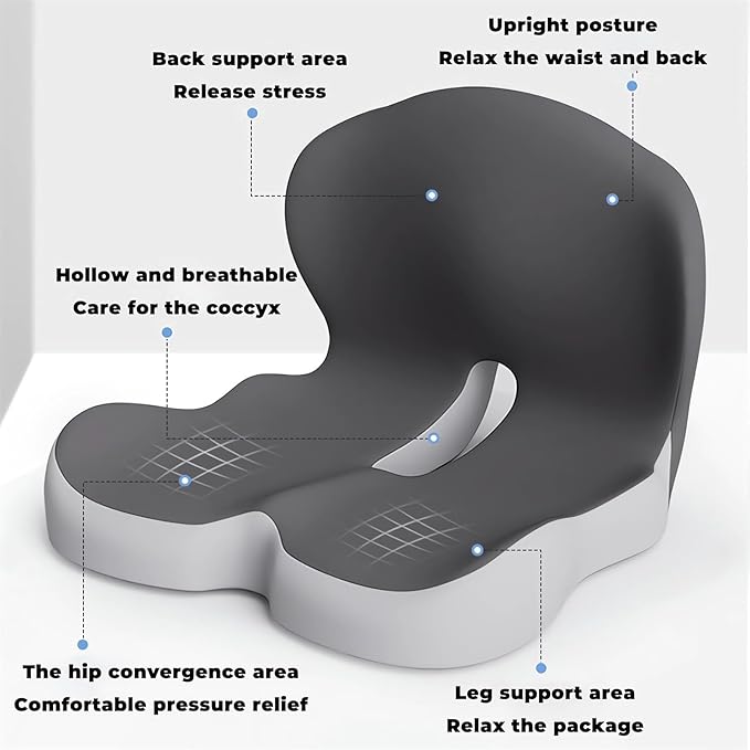 Memory Foam L-Shaped Integrated Seat Cushions for Car Truck Driver Ergonomic L Shape Lumbar Cushion Sciatica Back Pain Relief Office Chair Butt and Back Support Pillow Long Driving Booster Seat (B1)