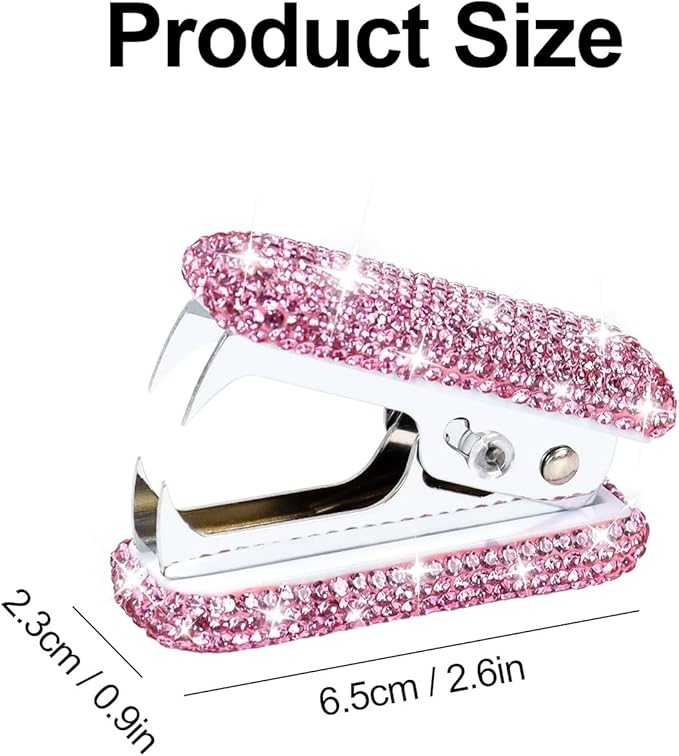 Multibey Rhinestone Staple Remover, Handmade Bling Crystal Cute Remover Tool for Desk, Dazzling Staples Puller Tool Mini Office Supplies & Desk Accessories for Women Office (Pink&Silver Jaw