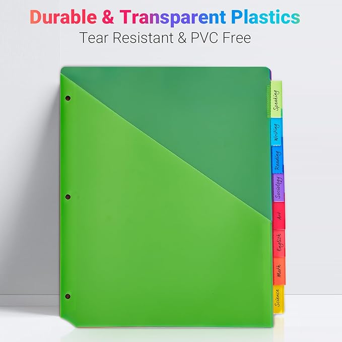 8-Tab Dividers for 3-Ring Binders, 8 Counts Dividers with 2 Pockets, Insertable 8 Tabs Binder Divider for 1/2''/1''/2''/3'' inch Binders, 8 Colors (1)