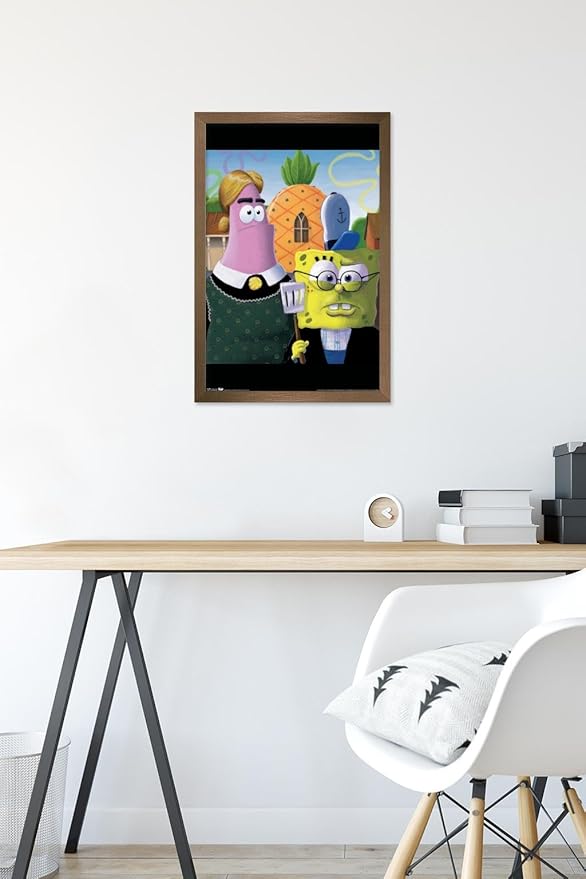 Trends International Nickelodeon Spongebob - American Gothic Wall Poster, 14.725" x 22.375", Bronze Framed Version