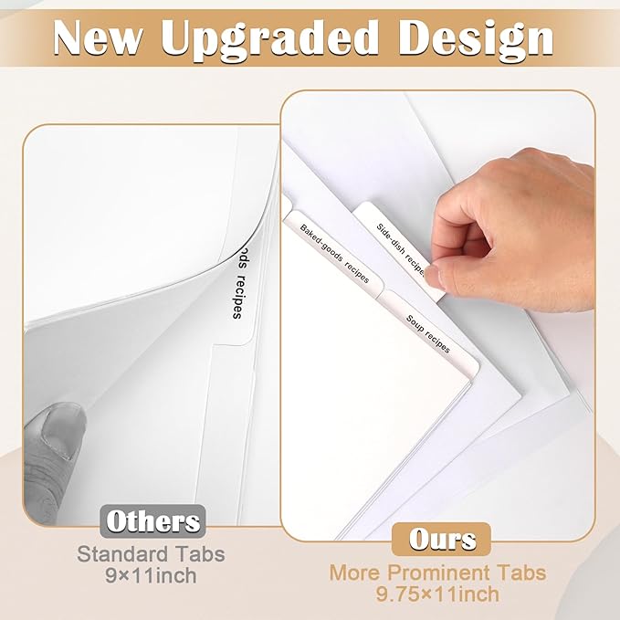 Recipe Dividers for 3 Ring Binder with 4 Tabs 9 3/4”×11” Recipe Binder Dividers Recipe Organizer Personalized Family Recipe Binder Recipe Book to Write in Your Own Recipes for Kitchen (12)