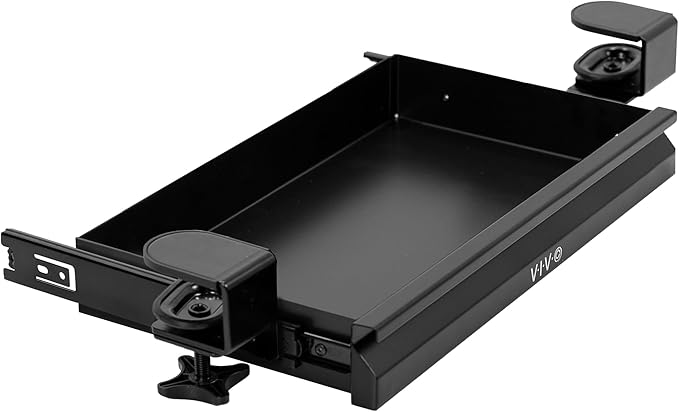 VIVO 16 inch Clamp-on Sliding Pull-out Under Table Drawer for Office Desk, Shallow Storage Organizer for Sit Stand Workstation, Black, DESK-DR2C