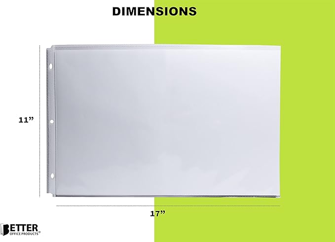 GOLD SEAL 100 Pack 11x17 Inch Heavyweight Diamond Clear Sheet Protectors, Side Loading, Ledger Sheet Protectors,3-Hole Punched