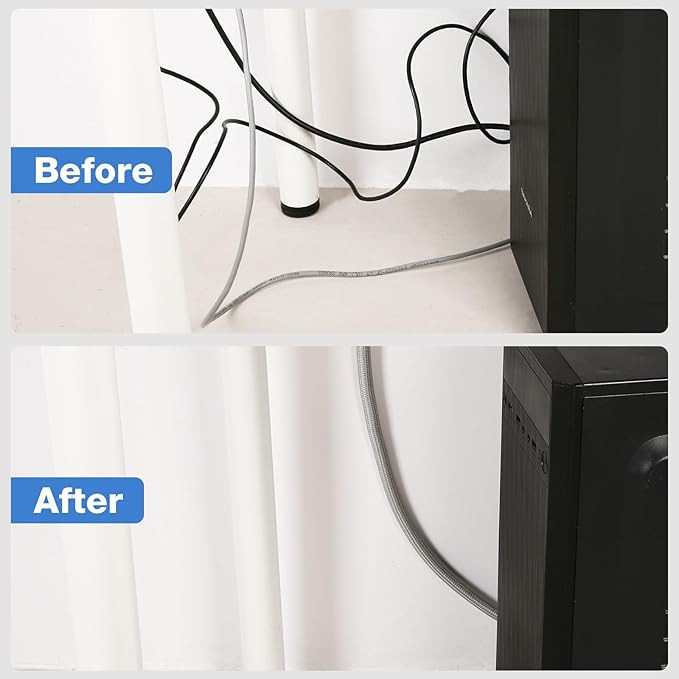 JOTO 1 Pack Cable Management Sleeve, 26 Feet Cord Organizer System with Zipper for TV Computer Office Home Entertainment, Flexible Cable Sleeve Wrap Cover Wire Hider System -Grey