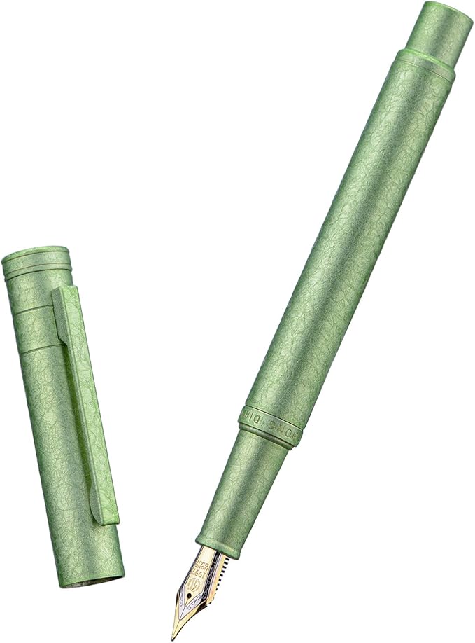 Hongdian 1851 Forest Fountain Pen Applegreen Ice Flowers, Fine Nib Classic Design with Converter and Metal Pen Case