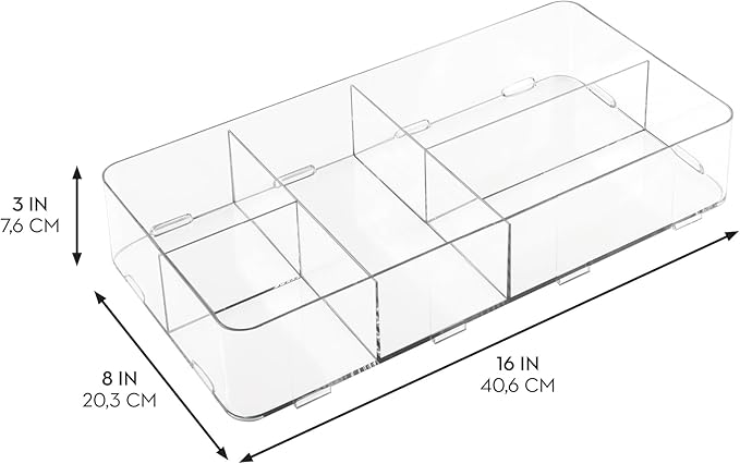 iDesign Interlocking 5-Section Drawer Organizer for Kitchen, Bathroom or Desk Drawers, Clear