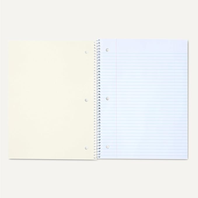 Amazon Basics Wide Ruled Spiral Notebook, For Work and School, 70 Sheets, 8" x 10.5", 3 pack, Assorted Primary Solid Colors