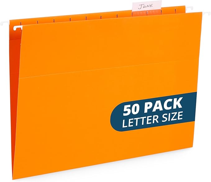 Blue Summit Hanging File Folders, Letter Size, Orange, Great for Organizing and Easy File Storage, 50 Per Box