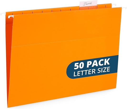 Blue Summit Hanging File Folders, Letter Size, Orange, Great for Organizing and Easy File Storage, 50 Per Box