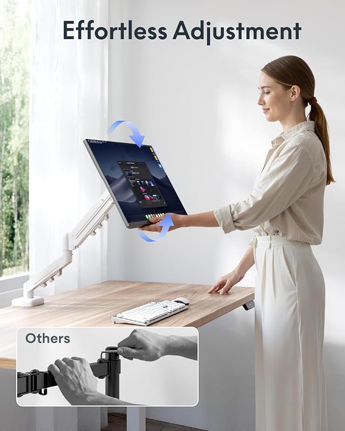 Flexispot Single Monitor Arm, 17-32 Inch Monitor Mount up to 19.84 lbs, Fast Install VESA Mount for Home Office Gaming, Full Adjustable Gas Spring with C-Clamp and Grommet Base, White