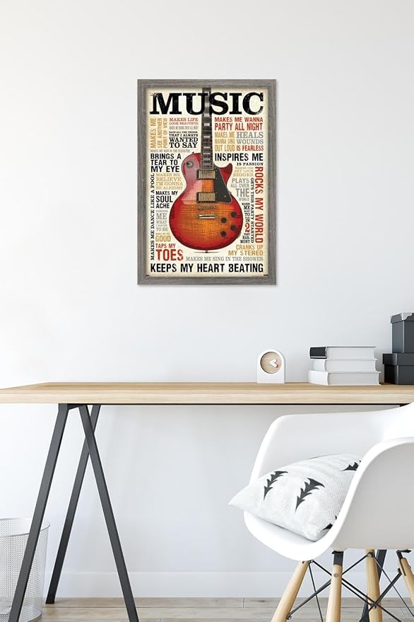 Trends International Music Inspires Me Wall Poster, 14.725" x 22.375", Barnwood Framed Version