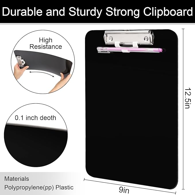 6 PCS A4 Clipboards,Plastic Clipboard with Pen Holder,Clip Boards 8.5x11 with Low Profile Clip,Cute Hanging Clipboard for School Office Supplies Clipboards for Kids,Portable Clip Board for Nurse