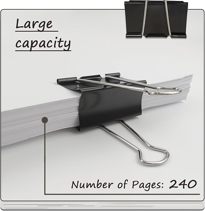 3-Inch Extra-Large DSTELIN Binder Clips - Heavy-Duty Black Paper Clamps, 75mm Width, 8-Count Set for Office Organization