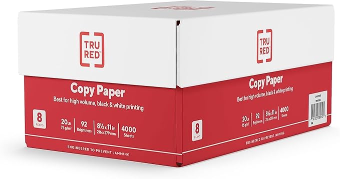 Staples TRU RED 8.5 x 11-Inch Copy Paper, 20 lbs., 92 Bright, 500 Sheets/Ream, 8 Reams/Carton (TR59702)