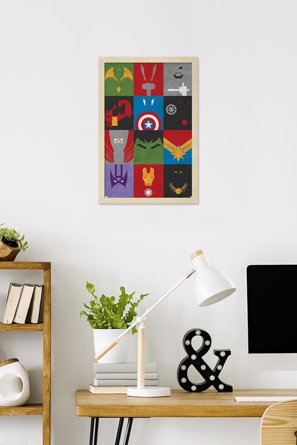 Marvel Comics Avengers - Minimalist Grid Wall Poster, 22.4L" x 14.7W", Blonde Framed Version