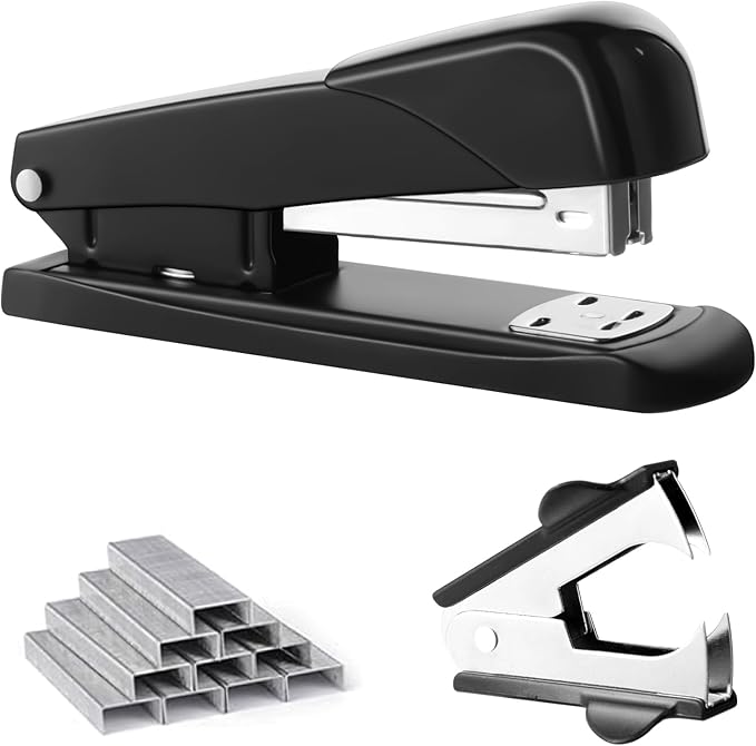 Black Modern Office Stapler, 25 Sheet Capacity, Automatic, Includes 1000 Staples and Staple Remover