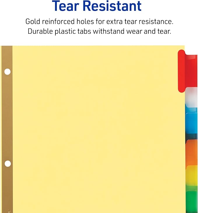 Avery Insertable Dividers for 3 Ring Binders, 8 Tabs per Set, Multicolor Big Tabs, Buff Paper with Gold-Reinforced Holes, Great for Organizing Reports, Projects, and More (48 Sets of 11111)