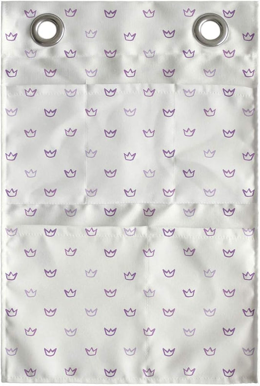 Ambesonne Crown Hanging Pocket Organizer, Mini Cartoon Style Pencil Drawn Inspired Shapes Childish Cartoon Details, Printed Polyester Storage Bag with Pockets, 14" x 20", Purple Off White Mauve