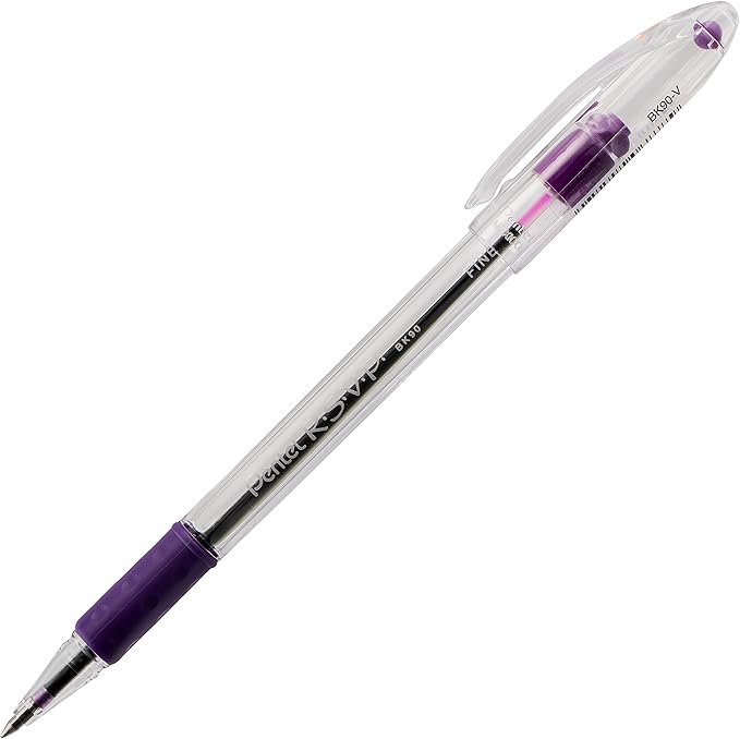 Pentel RSVP Ballpoint Pen, (0.7mm), Fine Line, Violet Ink (BK90BP2V) (Pack of 1, 2 Count Total)