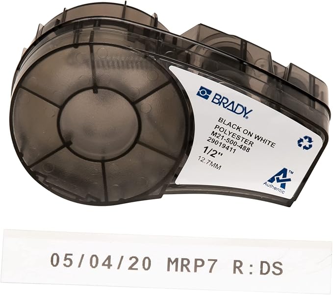 Brady Authentic (M21-500-488) Solvent-Resistant Lab Label for Lab, Barcode and Printed Circuit Board Labeling, Black on White- For M210, M210-LAB, M211, BMP21-PLUS and BMP21-LAB Printers, .5" W, 21' L