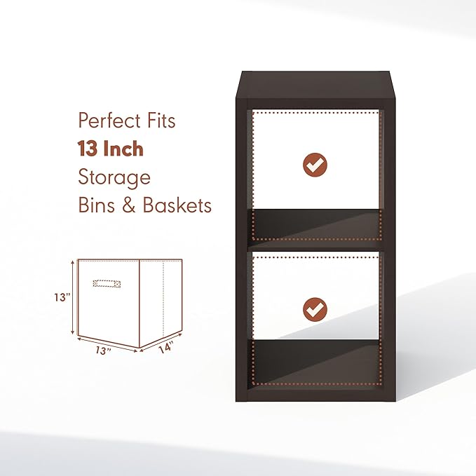 Furinno Cubicle Record Player Stand with Vinyl Storage, 2-Cube 1.2 Extra Thick Vinyl Record Storage, Open Back Media Shelf for CD DVD Blueray Game Disc, for Living Room, Home Office, Black Dark Oak