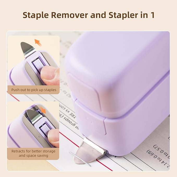 deli Stapler, Desktop Staplers with Integrated Staple Remover, 45 Sheet Capacity Office Stapler, Purple