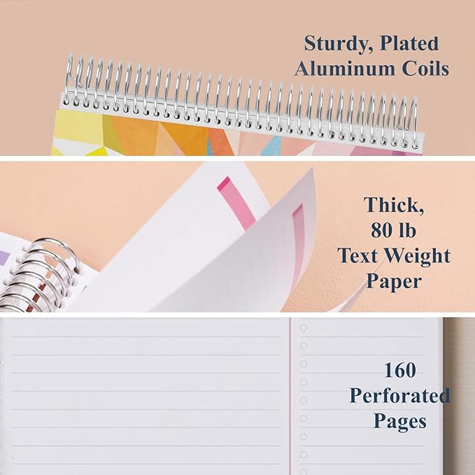 Erin Condren 7" X 9" Spiral Bound Productivity Notebook - Kaleidoscope, Functional 160 Lined Page and 80Lb Thick Paper Spiral Notebook, Stickers Included