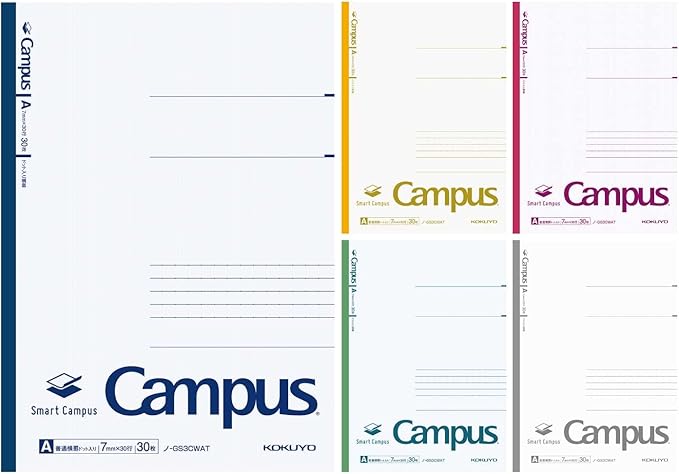 KOKUYO Composition Notebooks, 5 Pack Smart Campus Semi-B5 Comp Book with Dot A 7mm Ruled, 30 Sheets, School Lined Notebook in White, Journal Notebook for Women Work Study Note Taking (NO-GS3CWATX5)