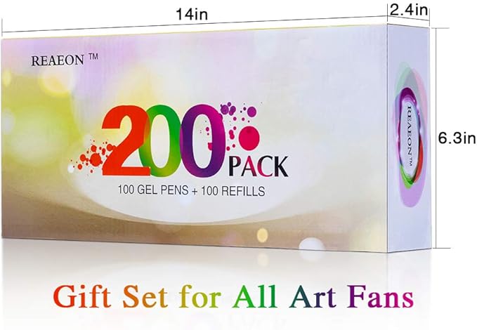 Gel Pens, Reaeon 200 Pack Pen with Case for Adult Coloring Books, 100 Color Markers Plus 100 Refills for Drawing Painting Writing.