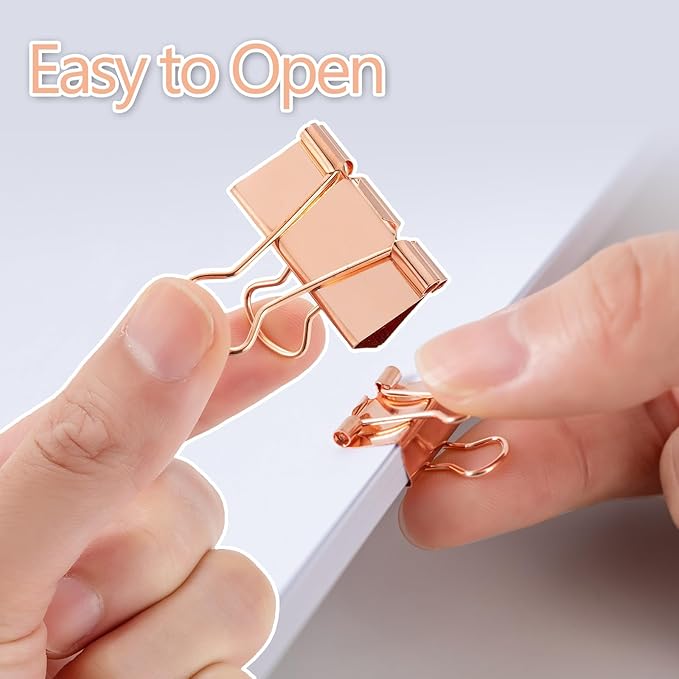 Binder Clip Paper Clamps, Assorted Sizes (Mini, Small, Medium, Large), 100 Pcs Clips for Office School Supplies (Rose Gold)