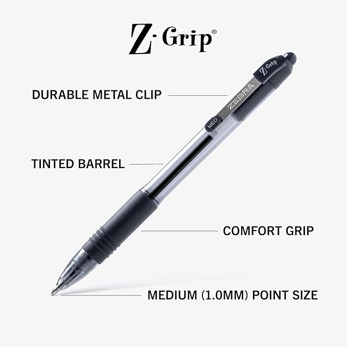 Zebra Pen Z-Grip Retractable Ballpoint Pen, Smooth-Flowing Black and Blue Ink, 1.0mm Medium Point, School & Office Supplies, Ideal for Note-Taking, Journal and Planner Use, 36-Pack (24036)