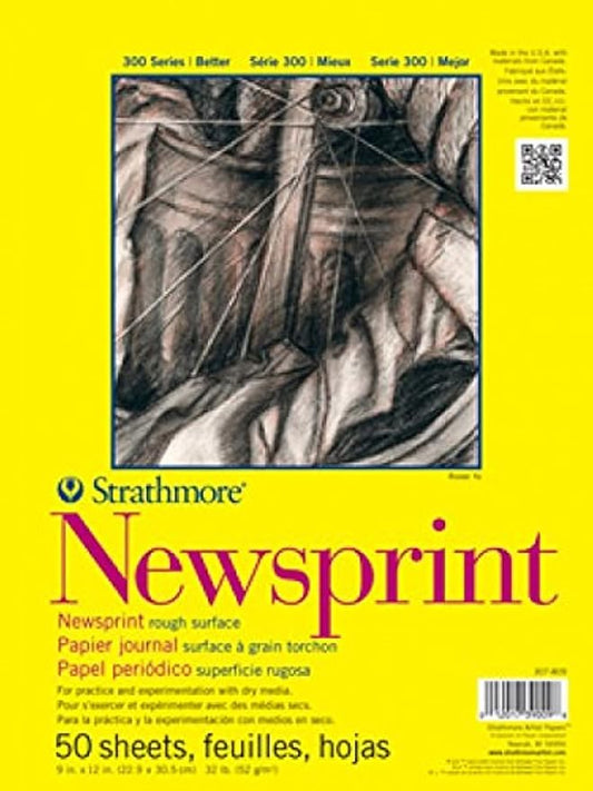 Strathmore 300 Series Newsprint Paper Pad, Tape Bound, 24x36 inches, 50 Sheets (32lb/52g) - Art Paper for Adults and Students - Practice Sketching with Charcoal, Graphite and Pencil