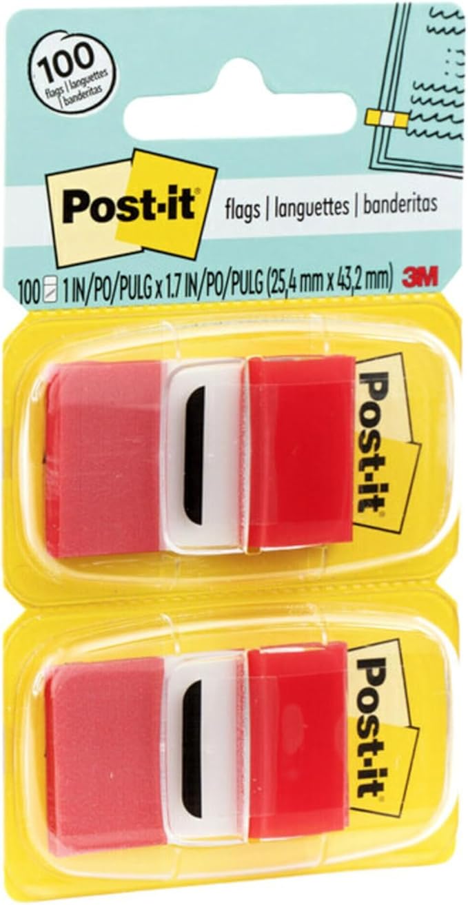 Post-it Repositionable Page Flags, Red, 1 in Wide, 50 Flags/Dispenser, 12 Dispensers (600 Total Flags) – Easily Mark, Highlight & Color-Code Documents for Quick Reference