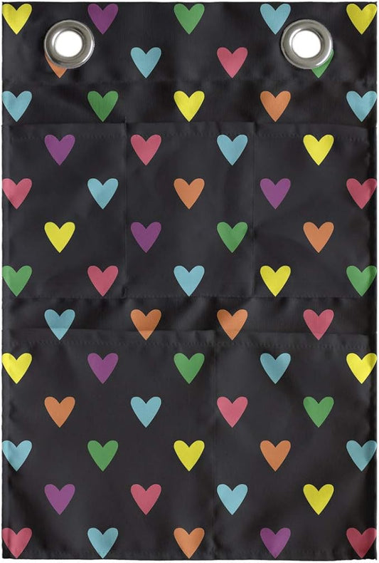 Ambesonne Romantic Hanging Pocket Organizer, Repeating Pattern of Love Themed Design Colorful Funny Mini Hearts, Printed Polyester Storage Bag with Pockets, 14" x 20", Dark Grey and Multicolor