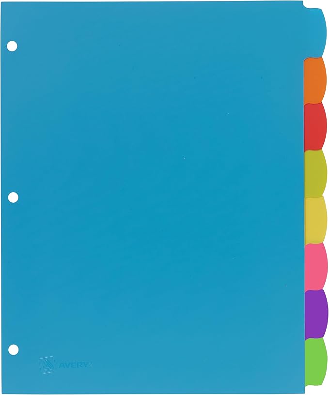 Avery Write & Erase 8 Tabs Plastic Divider for 3 Ring Binders, 6 Sets (8 Colors)