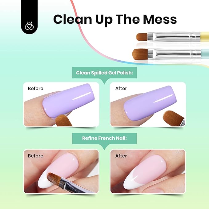 Beetles Nail Art Clean Up Brushes, 2 PCS Nail Brush with Dotting Tool for Cleaning, Size16+Size 6 Nail Art Design Acrylic Nail Brush design French Tips Tool Nail Brushes For Nail Art Manicure